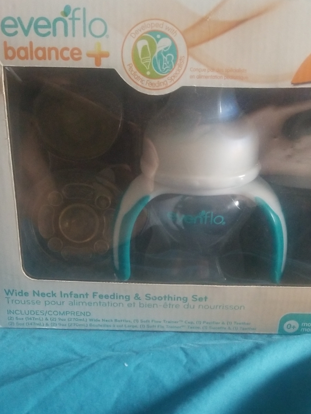 Evenflo Balance+ Wide Neck Infant Feeding & Soothing Set - Teal/White